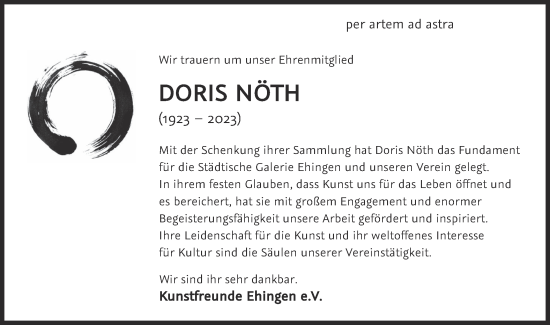 Traueranzeige von Doris Nöth von Ehinger Tagblatt