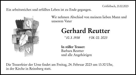 Traueranzeige von Gerhard Reutter von Haller Tagblatt