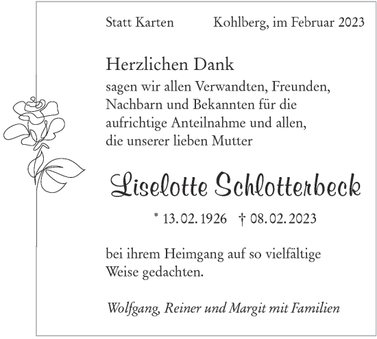 Traueranzeige von Liselotte Schlotterbeck von Metzinger-Uracher Volksblatt