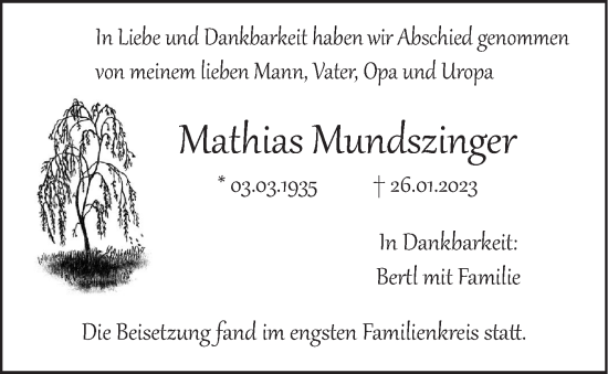 Traueranzeige von Mathias Mundszinger von SÜDWEST PRESSE Ausgabe Ulm/Neu-Ulm