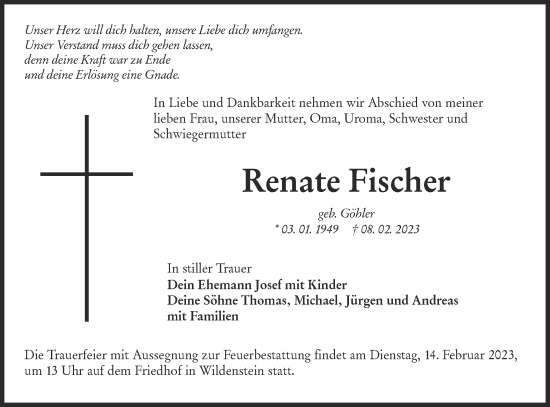 Traueranzeige von Renate Fischer von Hohenloher Tagblatt