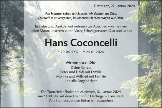 Traueranzeige von Hans Coconcelli von SÜDWEST PRESSE/SÜDWEST PRESSE