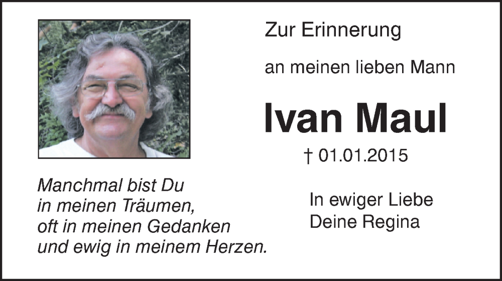  Traueranzeige für Ivan Maul vom 02.01.2024 aus Ehinger Tagblatt