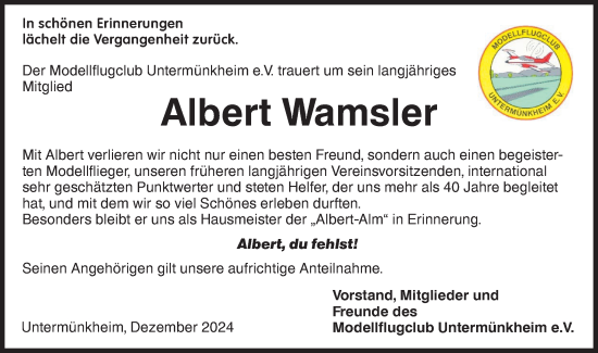 Traueranzeige von Albert Wamsler von Haller Tagblatt