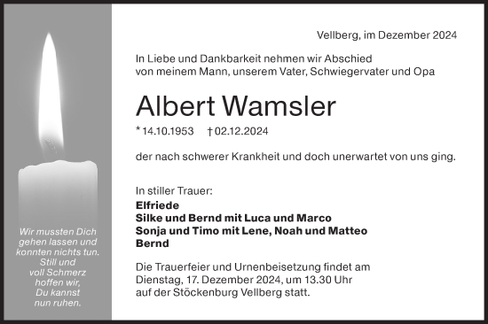 Traueranzeige von Albert Wamsler von Haller Tagblatt