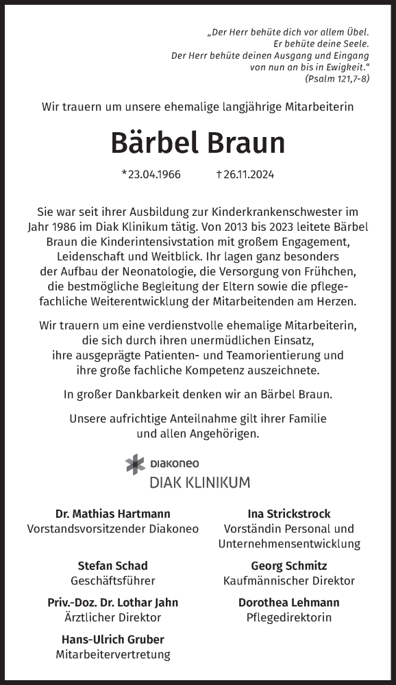  Traueranzeige für Bärbel Braun vom 16.12.2024 aus Haller Tagblatt