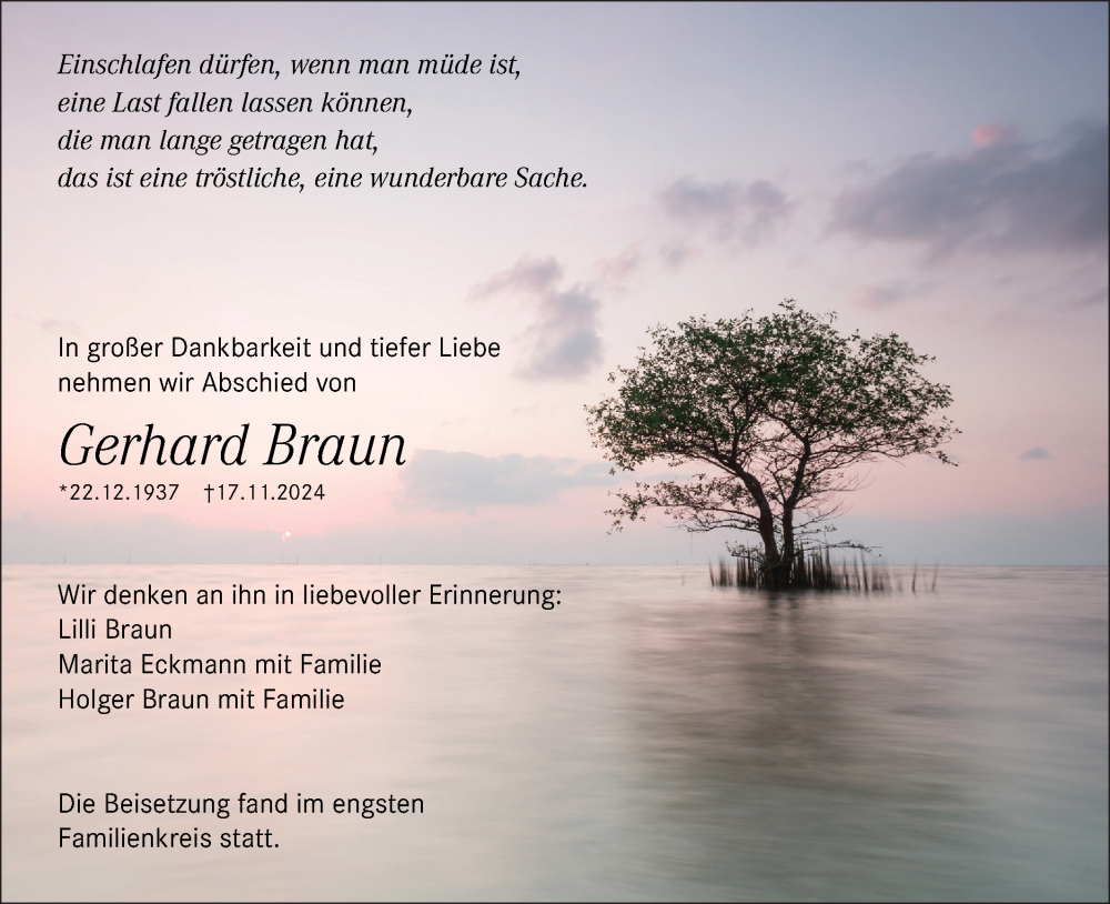  Traueranzeige für Gerhard Braun vom 13.12.2024 aus Geislinger Zeitung