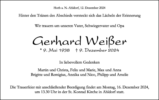 Traueranzeige von Gerhard Weißer von Neckar-Chronik