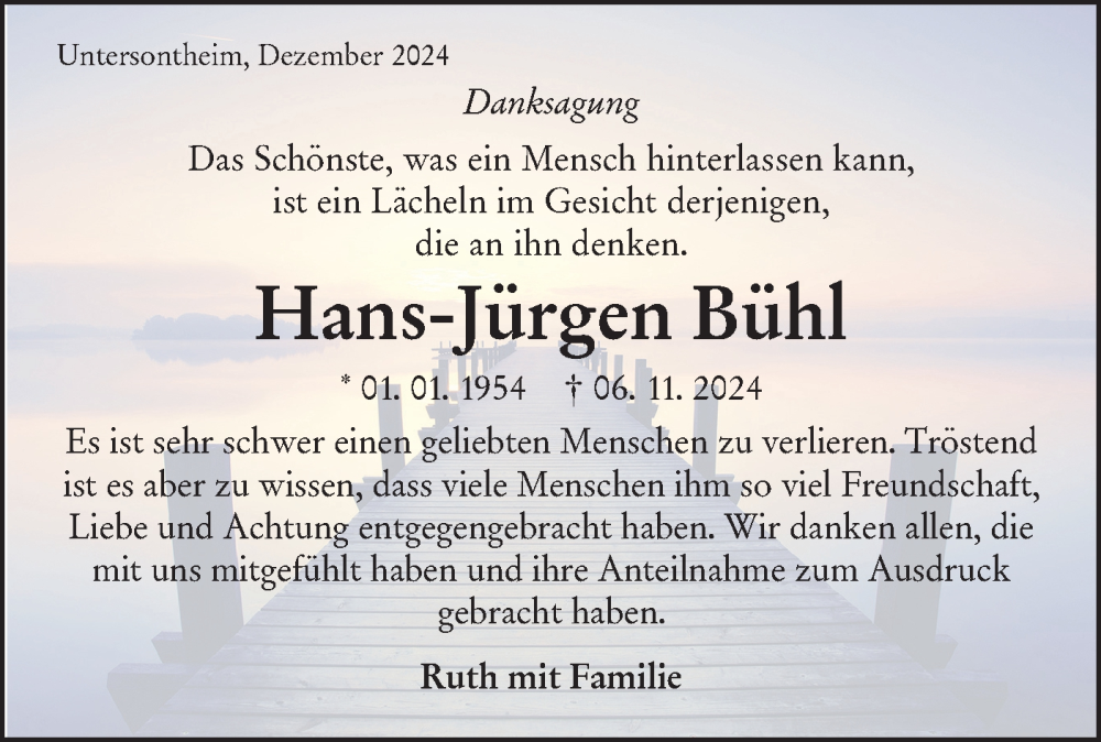  Traueranzeige für Hans-Jürgen Bühl vom 14.12.2024 aus Haller Tagblatt