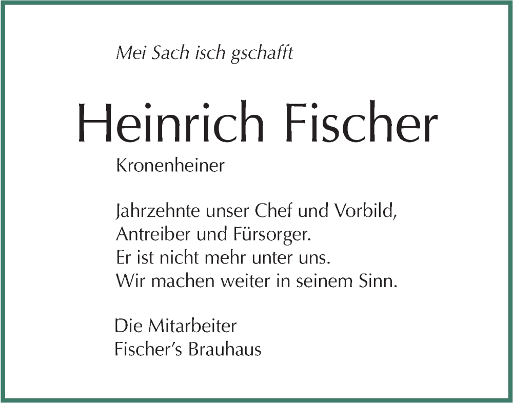  Traueranzeige für Heinrich Fischer vom 14.12.2024 aus Schwäbische Tagblatt