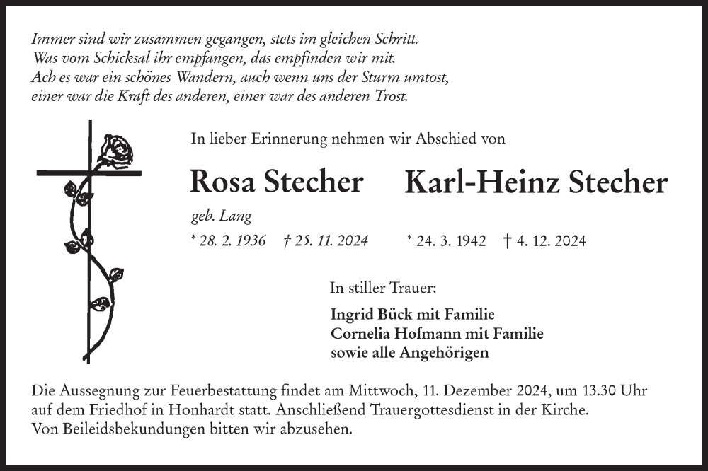  Traueranzeige für Karl-Heinz Stecher vom 07.12.2024 aus Hohenloher Tagblatt