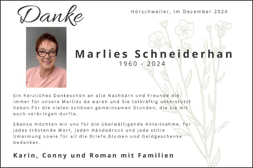  Traueranzeige für Marlies Schneiderhan vom 14.12.2024 aus Neckar-Chronik