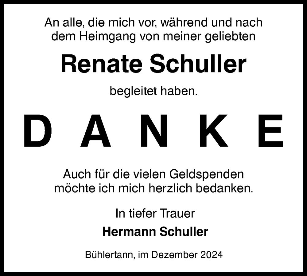  Traueranzeige für Renate Schuller vom 14.12.2024 aus Haller Tagblatt