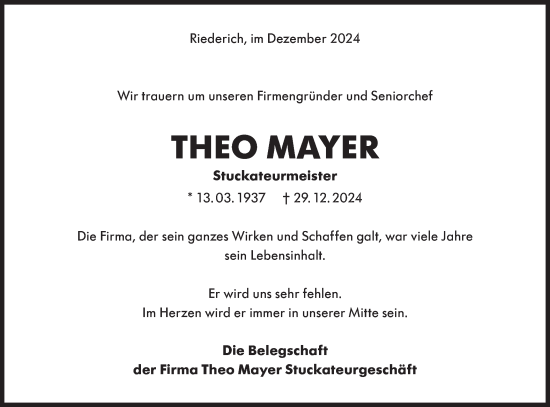 Traueranzeige von Theo Mayer von Alb-Bote/Metzinger-Uracher Volksblatt