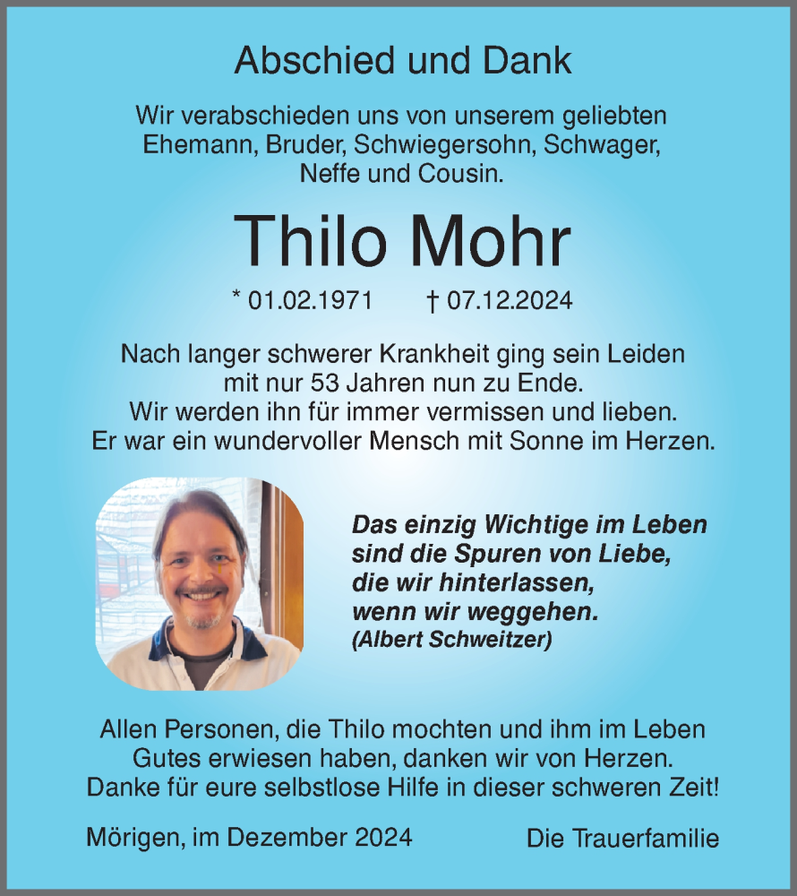  Traueranzeige für Thilo Mohr vom 13.12.2024 aus SÜDWEST PRESSE Ausgabe Ulm/Neu-Ulm