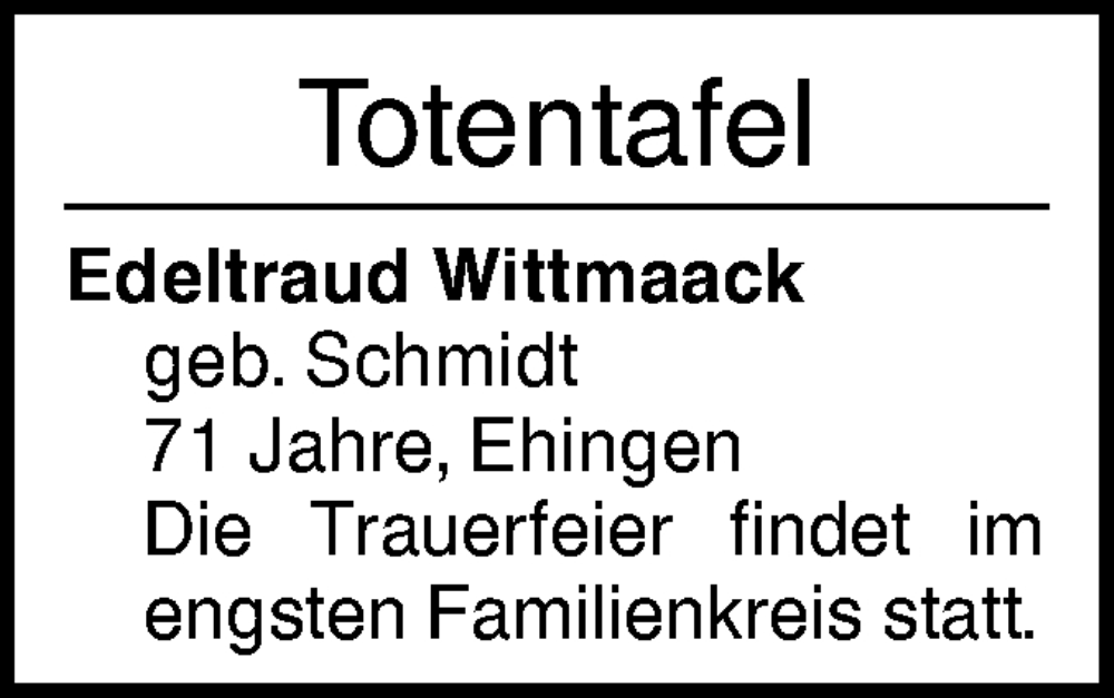  Traueranzeige für Totentafel vom 31.12.2024 vom 31.12.2024 aus Ehinger Tagblatt