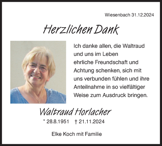 Traueranzeige von Waltraud Horlacher von Hohenloher Tagblatt