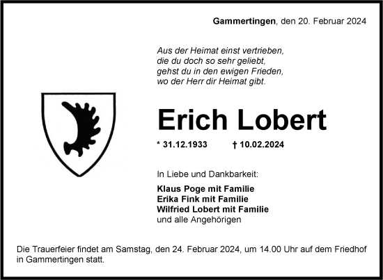 Traueranzeige von Erich Lobert von Alb-Bote/Metzinger-Uracher Volksblatt