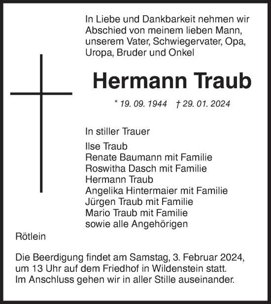 Traueranzeige von Hermann Traub von Hohenloher Tagblatt