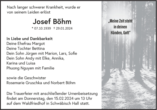 Traueranzeige von Josef Böhm von Haller Tagblatt