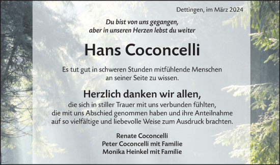 Traueranzeige von Hans Coconcelli von SÜDWEST PRESSE/SÜDWEST PRESSE