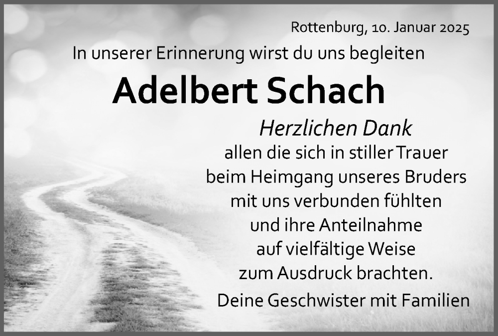  Traueranzeige für Adelbert Schach vom 10.01.2025 aus Schwäbische Tagblatt
