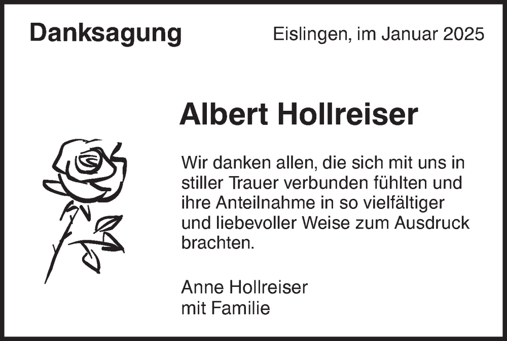 Traueranzeige für Albert Hollreiser vom 08.01.2025 aus NWZ Neue Württembergische Zeitung