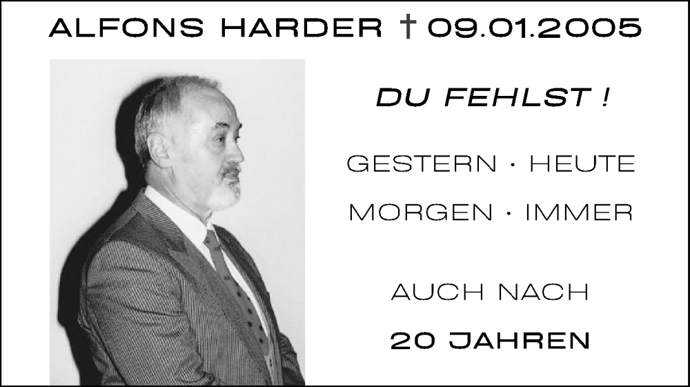  Traueranzeige für Alfons Harder vom 09.01.2025 aus Geislinger Zeitung