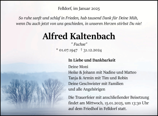 Traueranzeige von Alfred Kaltenbach von Neckar-Chronik