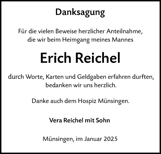 Traueranzeige von Erich Reichel von Alb-Bote/Metzinger-Uracher Volksblatt