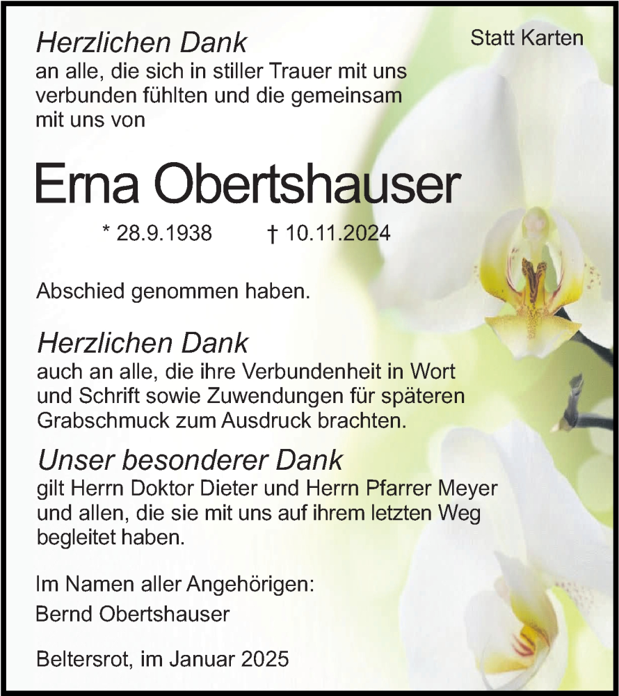  Traueranzeige für Erna Obertshauser vom 04.01.2025 aus Haller Tagblatt