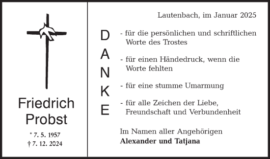 Traueranzeige von Friedrich Probst von Hohenloher Tagblatt