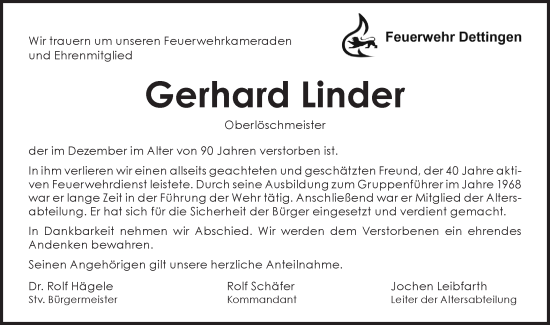 Traueranzeige von Gerhard Linder von Alb-Bote/Metzinger-Uracher Volksblatt