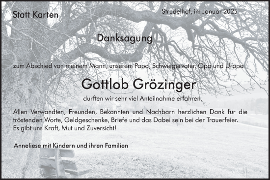 Traueranzeige von Gottlob Grözinger von NWZ Neue Württembergische Zeitung