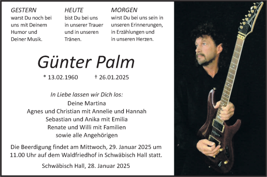 Traueranzeige von Günter Palm von Haller Tagblatt