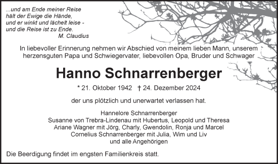 Traueranzeige von Hanno Schnarrenberger von NWZ Neue Württembergische Zeitung