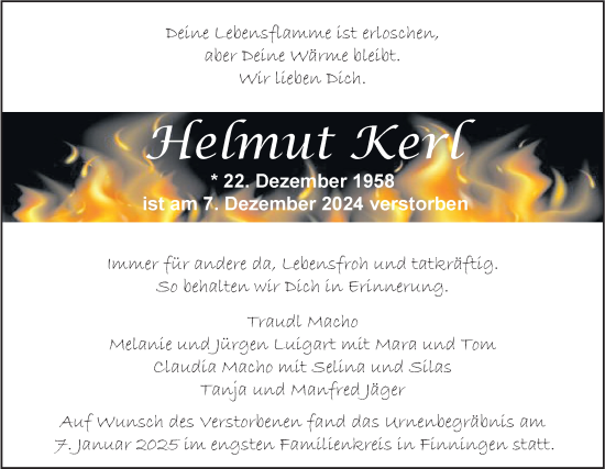 Traueranzeige von Helmut Kerl von SÜDWEST PRESSE Ausgabe Ulm/Neu-Ulm/Neu-Ulmer Zeitung