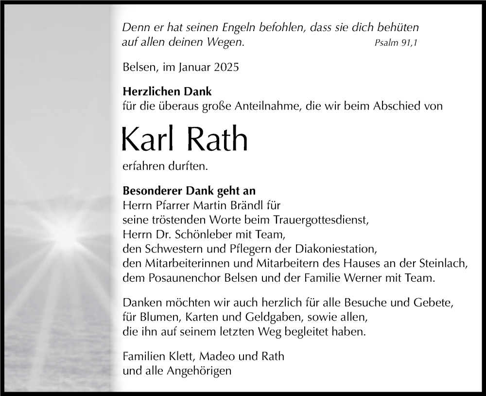  Traueranzeige für Karl Rath vom 08.01.2025 aus Schwäbische Tagblatt