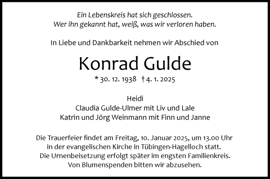 Traueranzeige von Konrad Gulde von Schwäbische Tagblatt