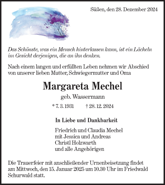 Traueranzeige von Margareta Mechel von NWZ Neue Württembergische Zeitung