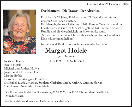 Traueranzeige von Margot Hofele von NWZ Neue Württembergische Zeitung