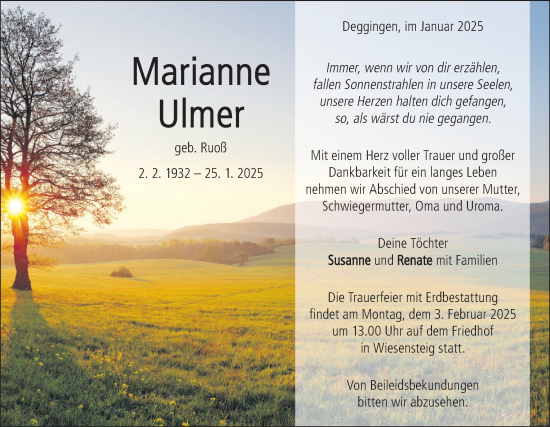 Traueranzeige von Marianne Ulmer von Geislinger Zeitung