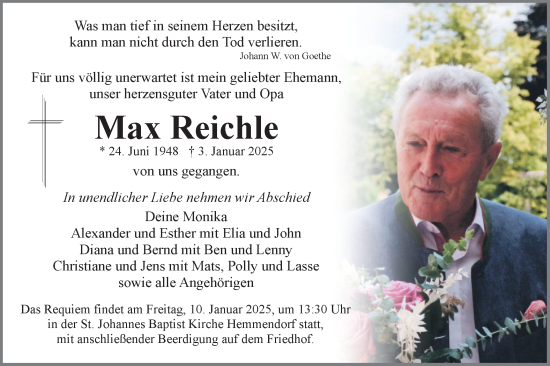 Traueranzeige von Max Reichle von Schwäbische Tagblatt