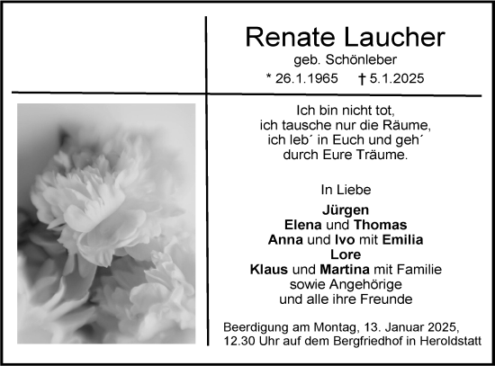 Traueranzeige von Renate Laucher von Alb-Bote/Metzinger-Uracher Volksblatt