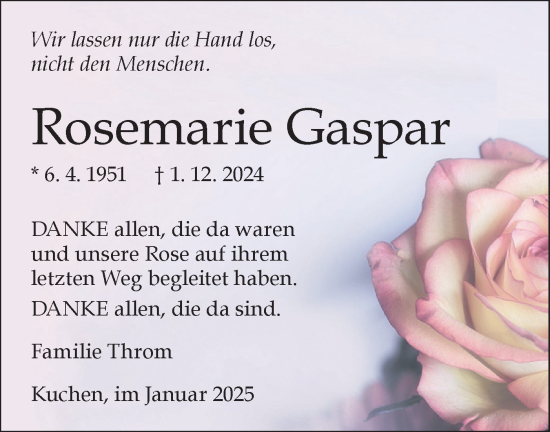 Traueranzeige von Rosemarie Gaspar von Geislinger Zeitung