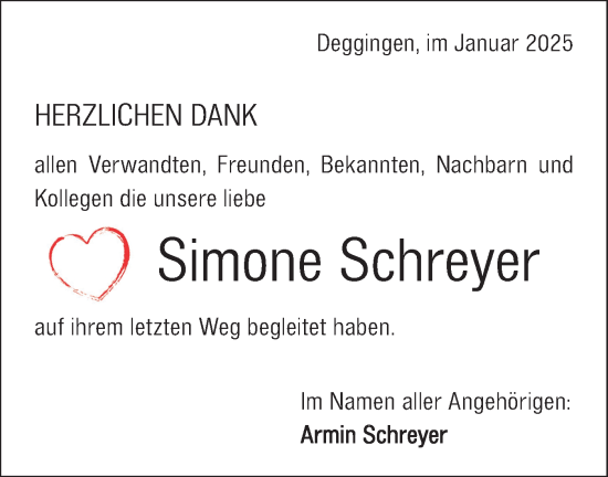 Traueranzeige von Simone Schreyer von Geislinger Zeitung