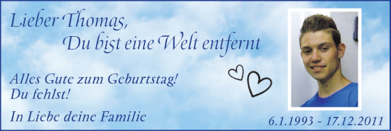 Traueranzeige von Thomas  von Schwäbische Tagblatt