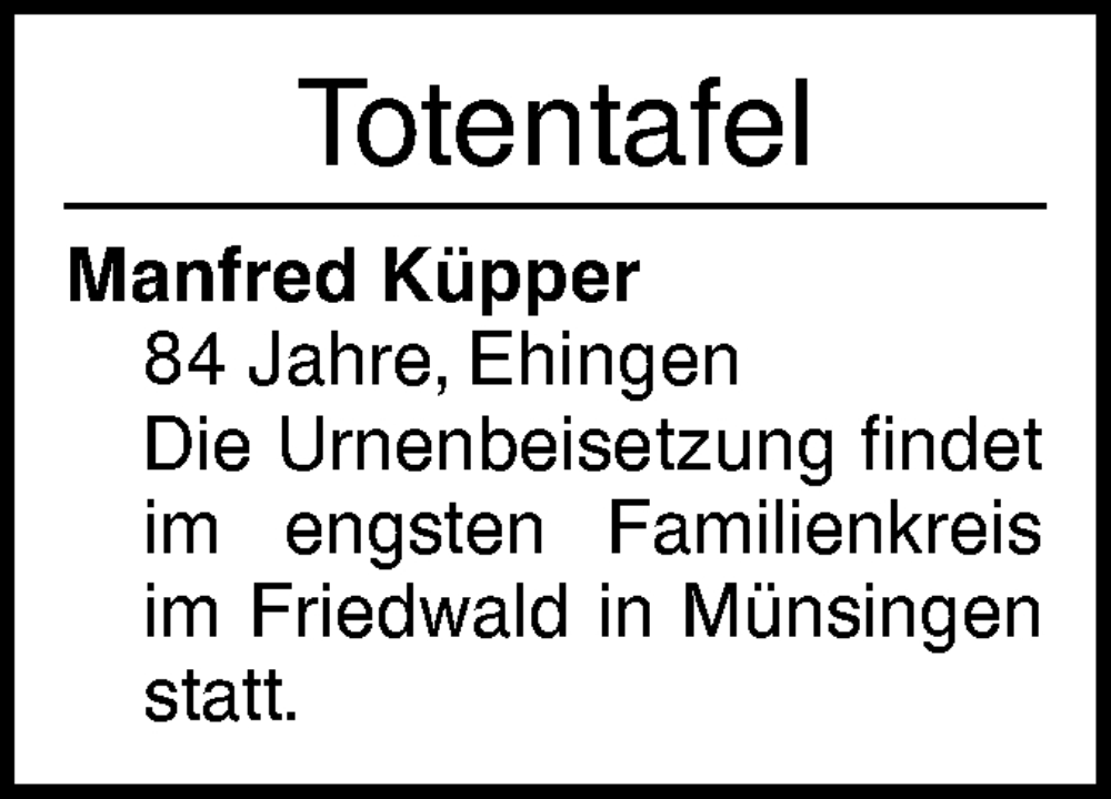  Traueranzeige für Totentafel vom 04.01.2025 vom 04.01.2025 aus Ehinger Tagblatt