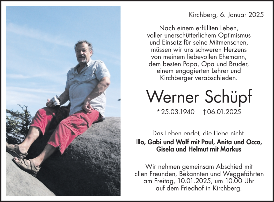 Traueranzeige von Werner Schüpf von Hohenloher Tagblatt