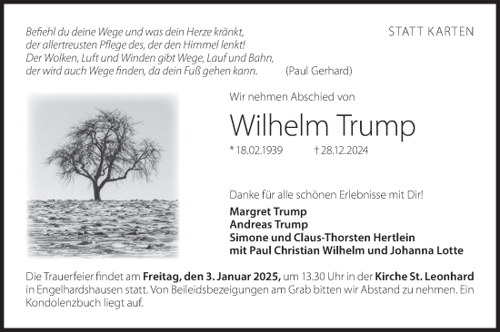 Traueranzeige von Wilhelm Trump von Hohenloher Tagblatt